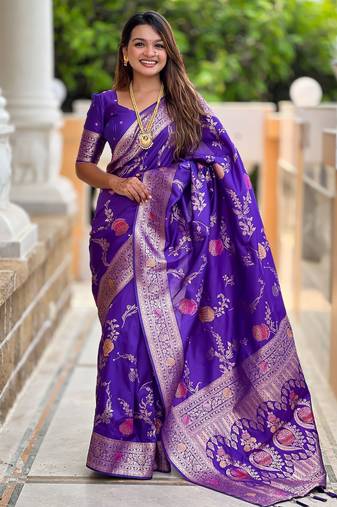 Purple banarasi art silk woven meenakari saree