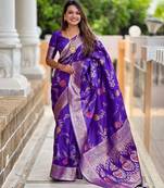 Purple banarasi art silk woven meenakari saree