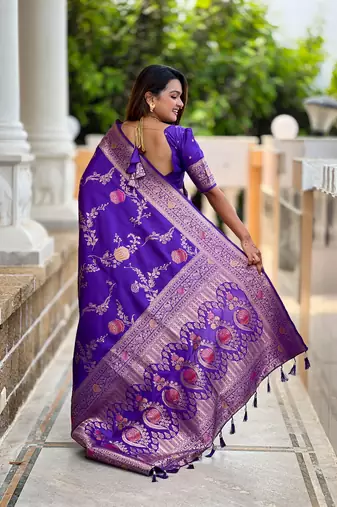 Purple faux banarasi art silk blend woven meenakari saree