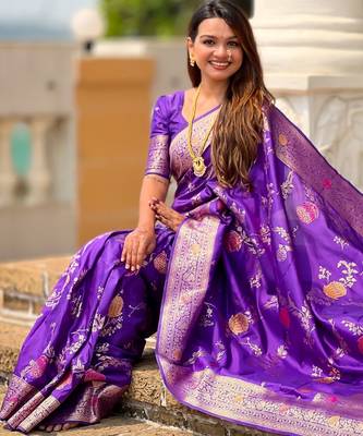 Purple faux banarasi art silk blend woven meenakari saree 5