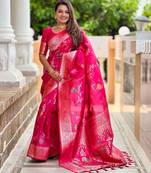 Pink banarasi art silk woven meenakari saree