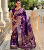 Violet banarasi art silk woven meenakari saree