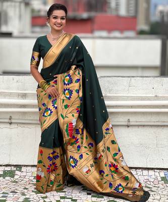 Green woven meenakari polka paithani art silk blend saree 1