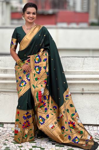 Green woven meenakari polka paithani art silk saree