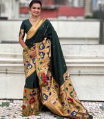 Green woven meenakari polka paithani art silk saree