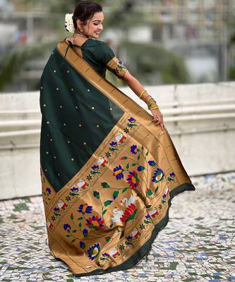 Green woven meenakari polka paithani art silk blend saree 2