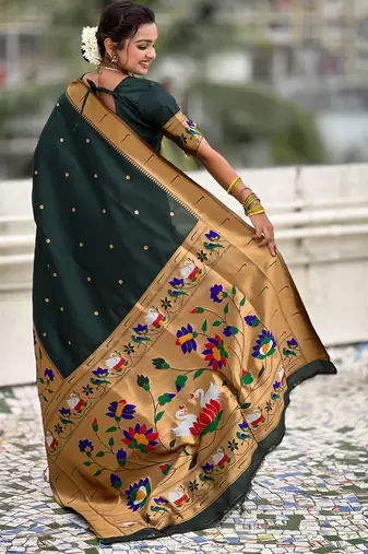 Green woven meenakari polka paithani art silk blend saree