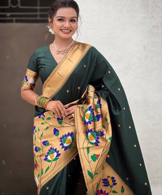 Green woven meenakari polka paithani art silk blend saree 3
