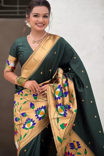 Green woven meenakari polka paithani art silk blend saree