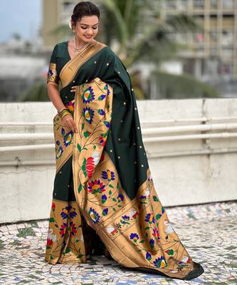Green woven meenakari polka paithani art silk blend saree 4