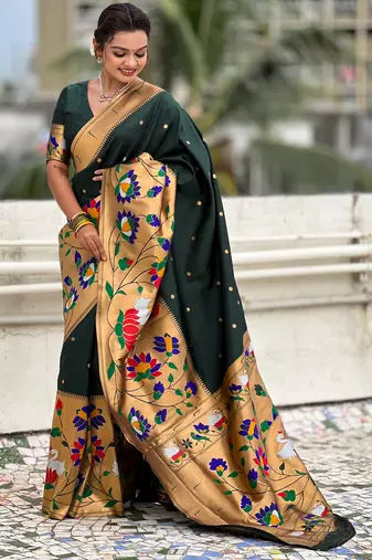 Green woven meenakari polka paithani art silk blend saree