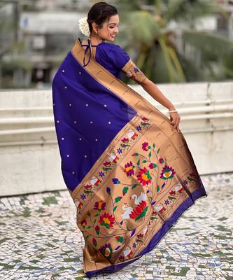 Blue woven meenakari polka paithani art silk blend saree 2