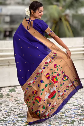 Blue woven meenakari polka paithani art silk blend saree