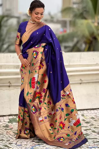 Blue woven meenakari polka paithani art silk blend saree