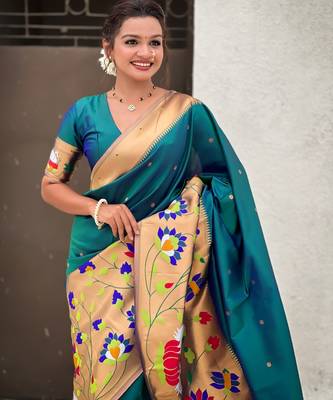 Rama woven meenakari polka paithani art silk blend saree 3