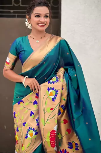 Rama woven meenakari polka paithani art silk blend saree