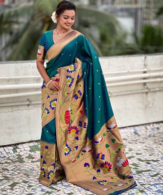 Rama woven meenakari polka paithani art silk blend saree 4