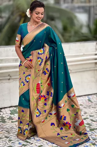 Rama woven meenakari polka paithani art silk blend saree