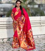 Pink woven meenakari polka paithani art silk saree