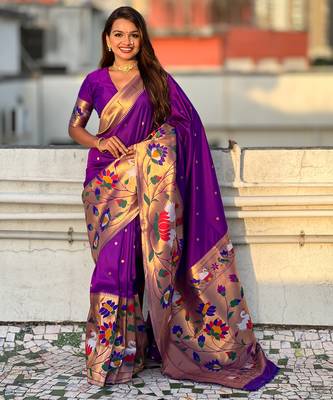 Lavender woven meenakari polka paithani art silk blend saree 1