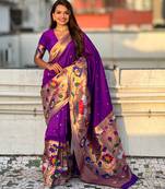 Lavender woven meenakari polka paithani art silk saree