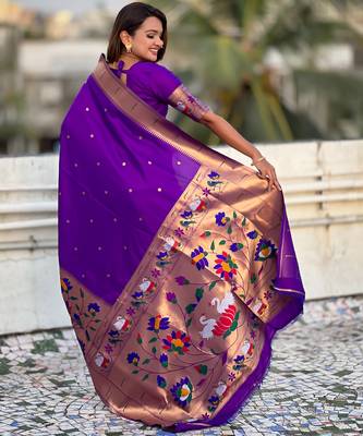 Lavender woven meenakari polka paithani art silk blend saree 2