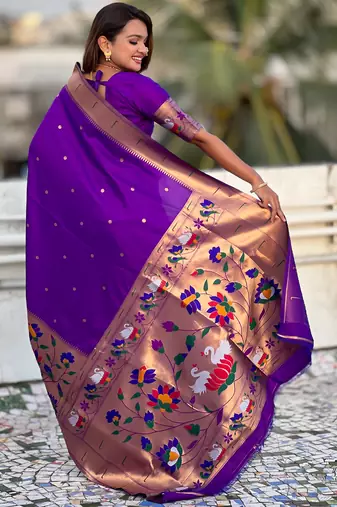 Lavender woven meenakari polka paithani art silk blend saree