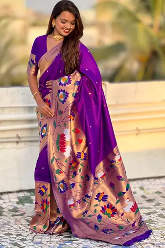 Lavender woven meenakari polka paithani art silk blend saree