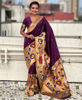 Wine woven meenakari polka paithani art silk blend saree 1