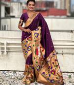 Wine woven meenakari polka paithani art silk saree