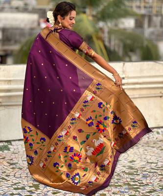 Wine woven meenakari polka paithani art silk blend saree 2