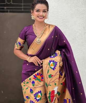 Wine woven meenakari polka paithani art silk blend saree 3