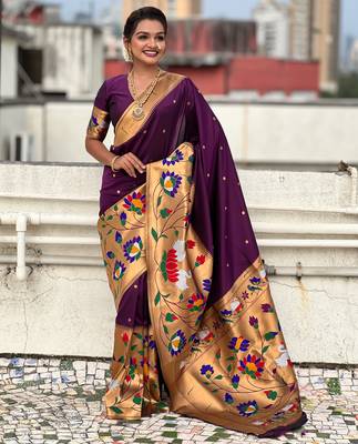 Wine woven meenakari polka paithani art silk blend saree 4