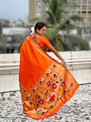 Orange woven meenakari polka paithani art silk blend saree 2