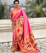 Pink woven meenakari polka paithani art silk saree