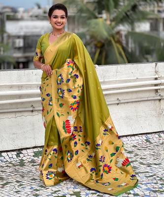 Mahendi woven meenakari polka paithani art silk blend saree 1