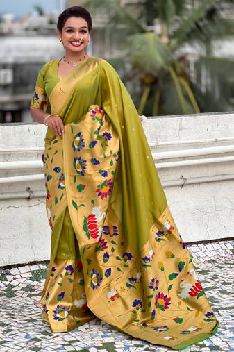 Mahendi woven meenakari polka paithani art silk saree