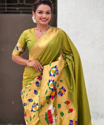 Mahendi woven meenakari polka paithani art silk blend saree 2
