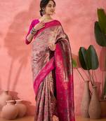 Woven jacquard silk blended pink saree