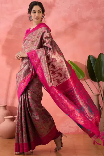 Woven jacquard silk blend pink saree