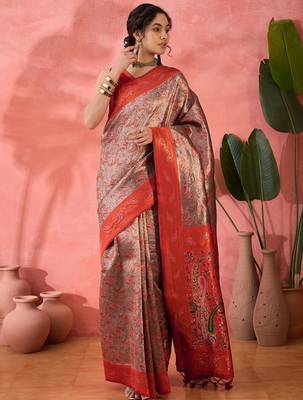 Woven jacquard silk blend brown saree 1