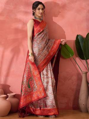 Woven jacquard silk blend brown saree 5