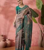 Woven jacquard silk blended rama saree