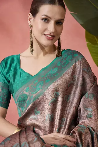 Woven jacquard silk blend rama saree