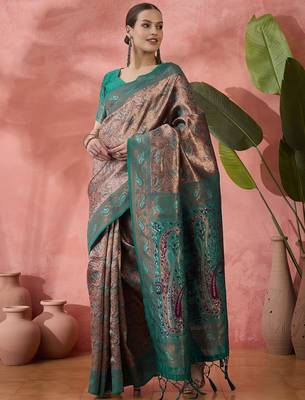 Woven jacquard silk blend rama saree 5