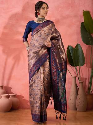 Woven jacquard silk blend blue saree 1