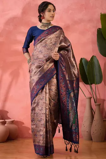 Woven jacquard silk blended blue saree