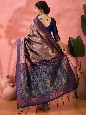 Woven jacquard silk blend blue saree 2