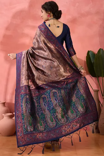 Woven jacquard silk blend blue saree