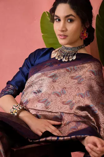 Woven jacquard silk blend blue saree